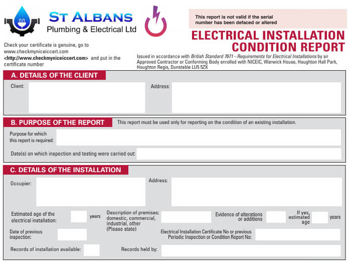 Electrical Installation Condition Report (EICR Certificate in St Albans)
