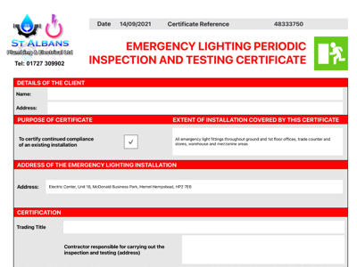 Emergency Lighting Certificates